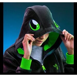 Razer Sneki Snek Hoodie Black Neon Green Fleece Full Zip Gaming Mens Small